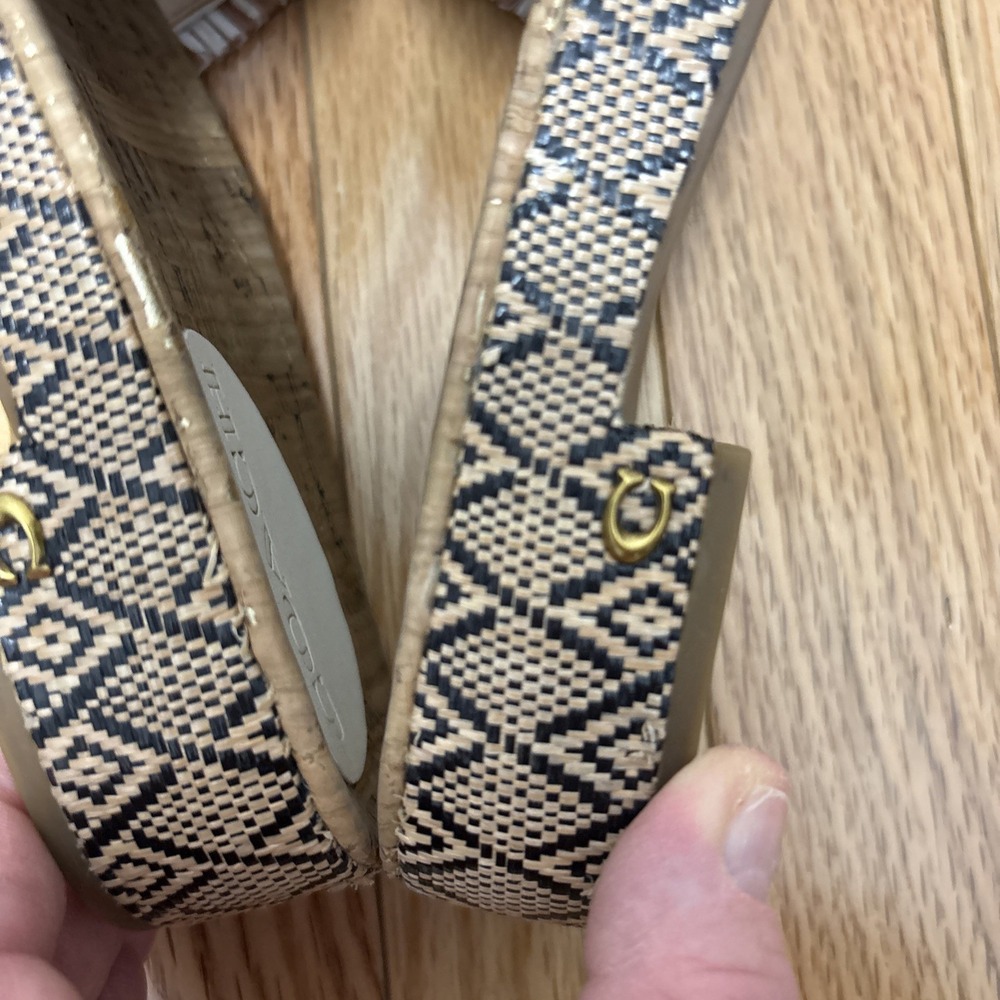 Coach Brayden Raffia Sandals Brown White Fringed Raffia Band & Cork Footbed 6.5 - Picture 6 of 6